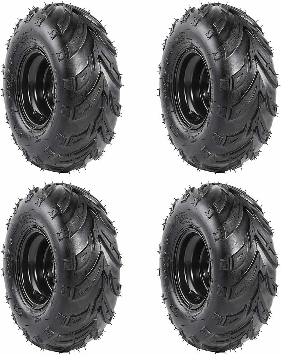6 Inch ATV Tires and Wheels 4-Pack, 145/70-6 Tubeless Tire with Rim 3-Lug Hole Pattern for 50cc 110cc 125cc ATV Quad Go Kart, Fits TaoTao Coolster Sunl Suzuki LT50