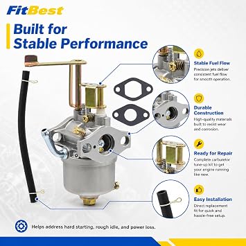 FitBest GEN1100 Carburetor with Gaskets for Buffalo Tools Sportsman GEN1100 GEN154 2.8HP 1500w 2000W Homelite HGCA1400 4-Stroke OHV Engine Portable Gasoline Generator