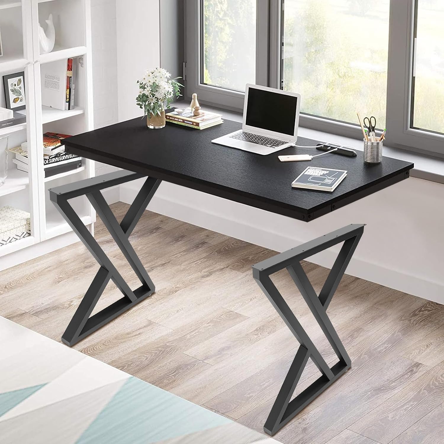 X-Shaped Metal Furniture Legs, Industrial Metal Table Legs, Black Furniture Legs, 27.6 inch Table Legs with 4 Adjustable Feet, Capacity 661.38 LBS, for Bedroom, Hotel, Dining Room, Restaurant