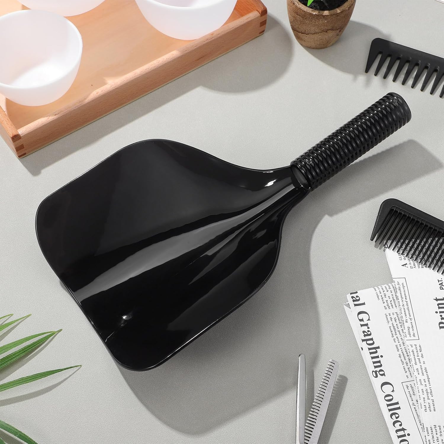 Black Plastic Haircut Face Mask Cover for Barber and Home Hair Care | Protects Skin and Eyes from Dye or Oil Splashes, Easy Operation with Handle, Salon and Routine Use