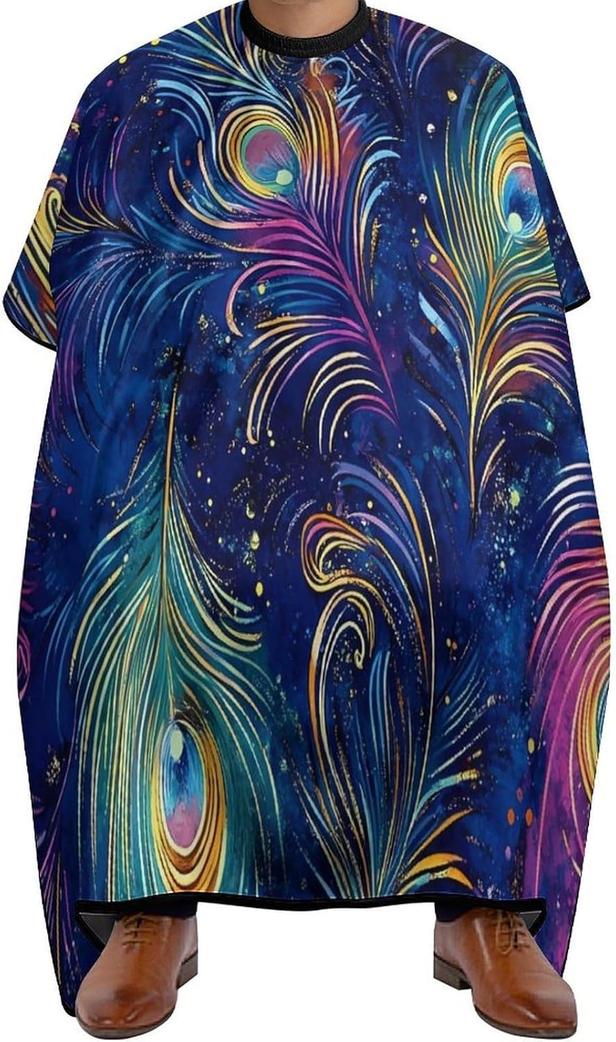 Mystical Peacock Feathers Hair Cutting Cape for Adults Salon Barber Hairdresser Stylist Capes with Adjustable Snap Closure