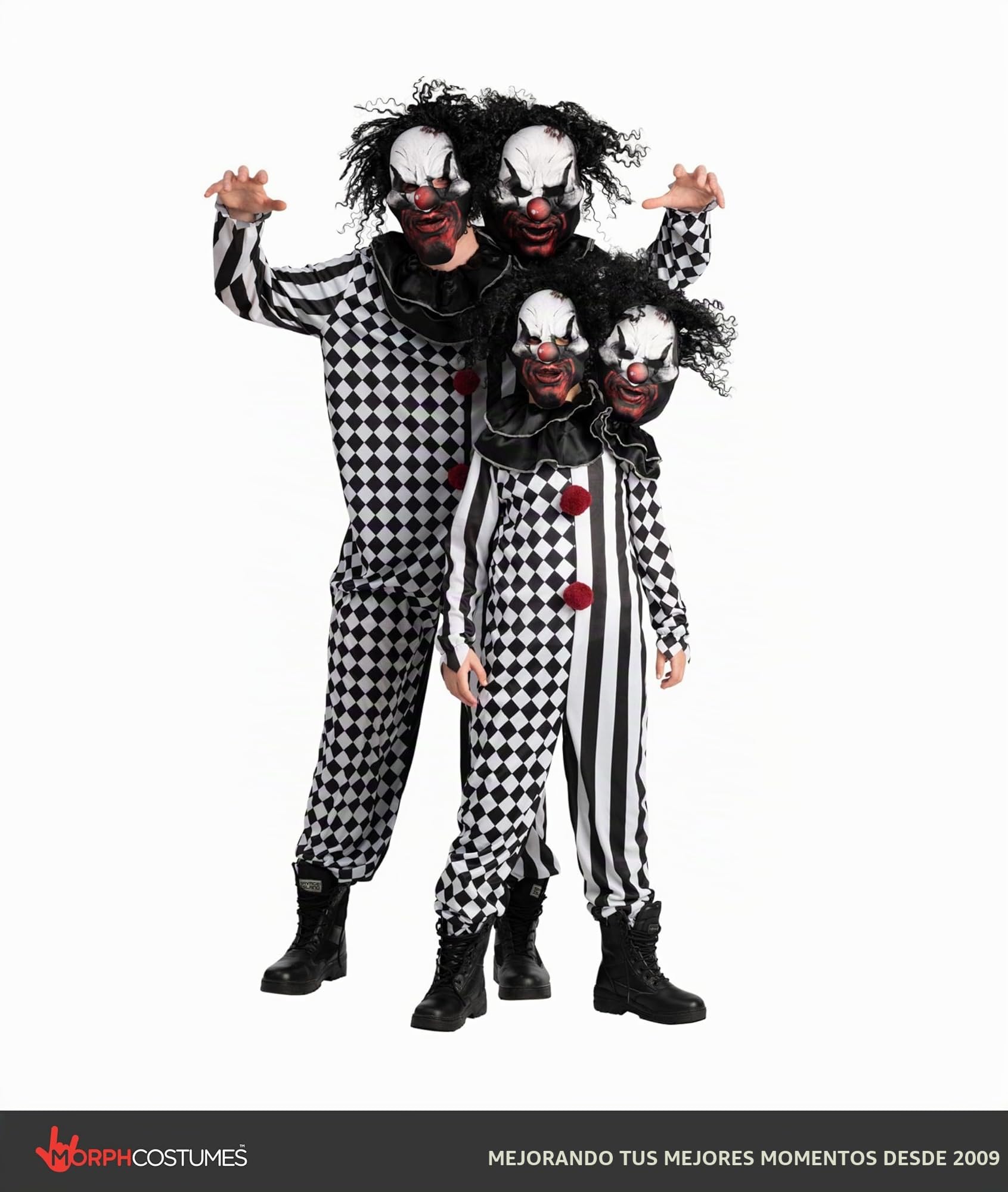 Morph Deluxe Disfraz Payaso Asesino Niño 2 Cabezas y Niña, Payaso Siniestro Halloween Niños, Miedo
