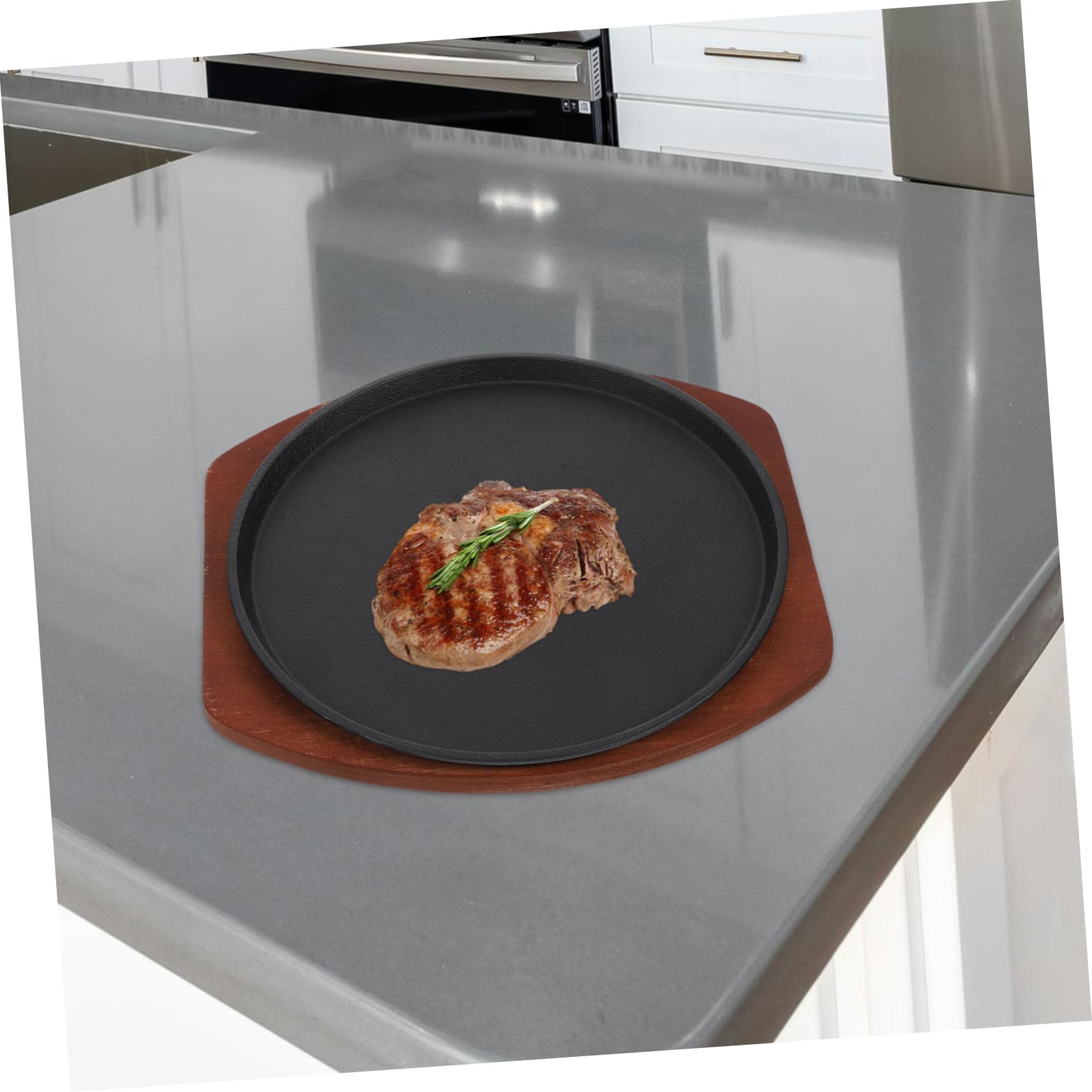 Parrilla de Hierro Plato para Servir Base de Madera