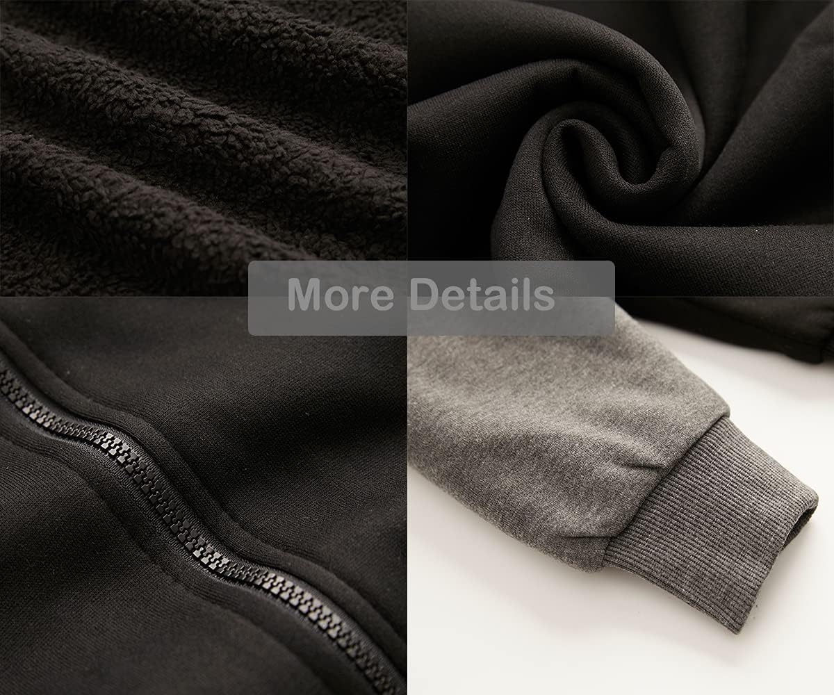 Facitisu Heavyweight Sherpa Lined Fleece Hoodie Sweatshirts for Men Winter Zip Plus Size Jacket - Image 6