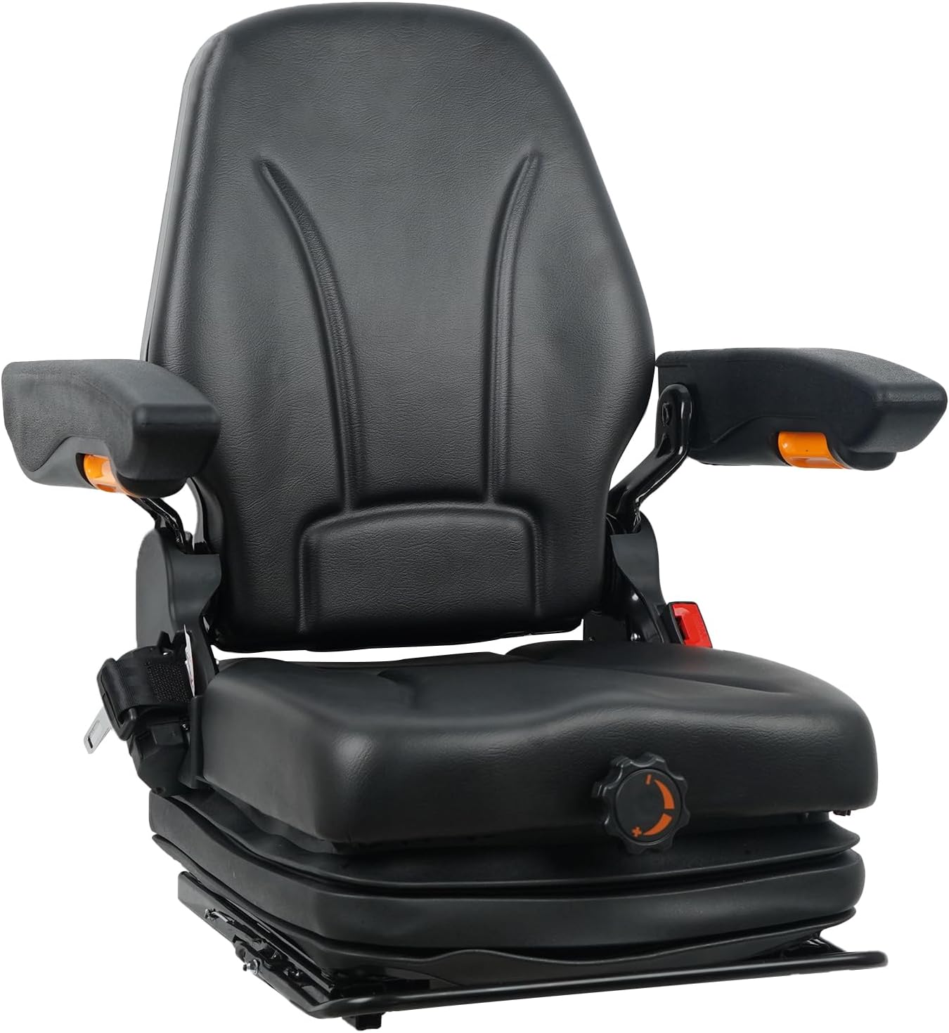 DSC Tractor Seats Universal Tractor Suspension Seat with Adjustable Armrest, Document Bag, High Back Seat, Retractable Seat Belt, Low Profile with Seat Switch TSKL10