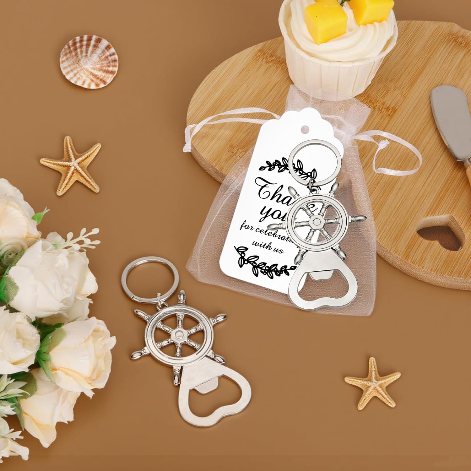 50Pack Rudder Bottle Opener Nautical Party Favor for Guests Nautical Gifts for Boater Birthday Fathers Day Party Return Souvenirs (Sliver)