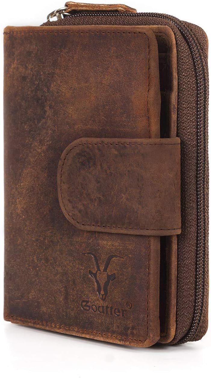 Men's Hunter Leather RFID Blocking Wallet, Big Size (Brown)