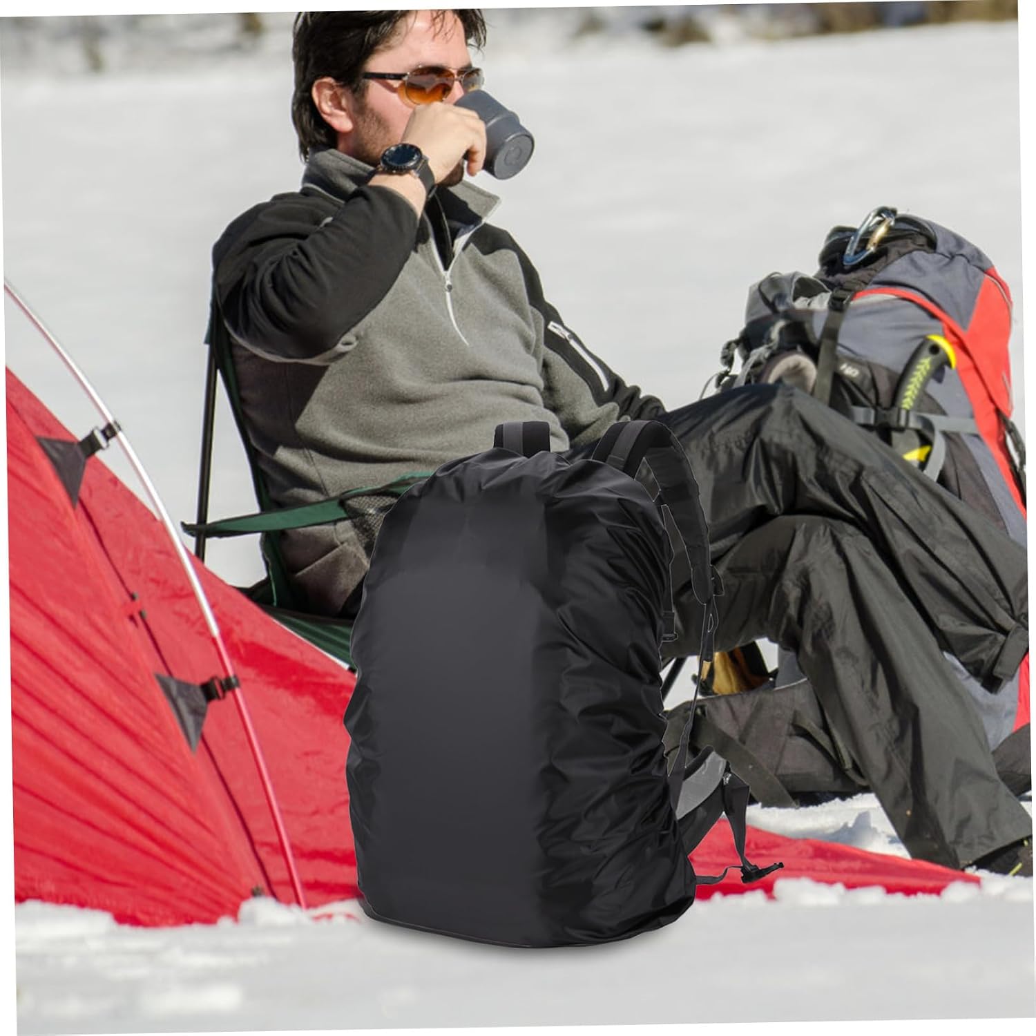 Outdoor Backpack Rain Cover with Adjustable Straps and Storage Bag Scratch-Resistant Protective Rucksack Cover for Hiking Camping Cycling Travel Black Capacity