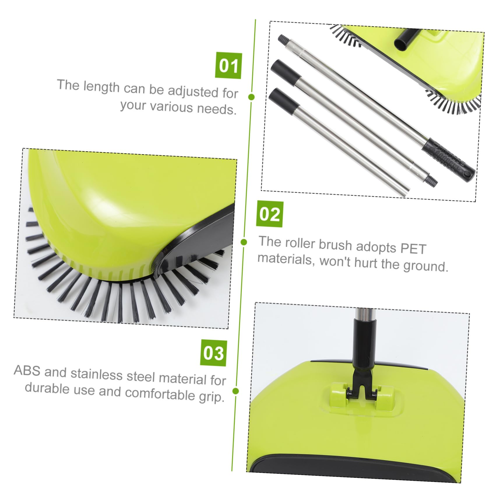 Cabilock Barredora de Pisos Manual Multifunción 3 Alturas Acero Inoxidable Abs Cepillo Pet Giratorio 360° Limpieza Hogar sin Pilas Cubo Cerrado Protección Niños