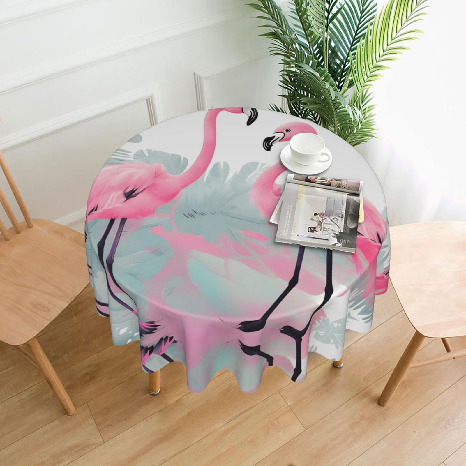 HLBSDM Pink Flamingo Printed Practical Round Tablecloth, Durable, Suitable for Home, Restaurant, Hotel, Gathering, and Decorative Table Covers