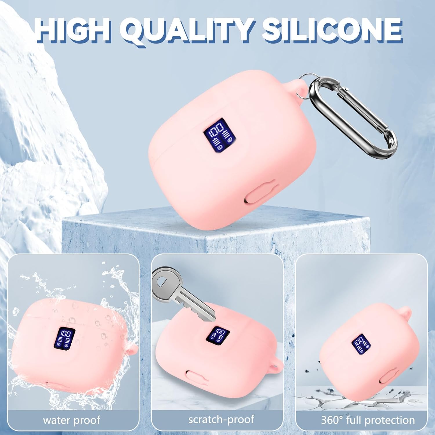 Silicone Case for TAGRY X08 Wireless Earbuds Case, Compatible with TAGRY Bluetooth Headphones True Wireless Earbuds with Keychain with Cleaning Pen - Pink - Image 3