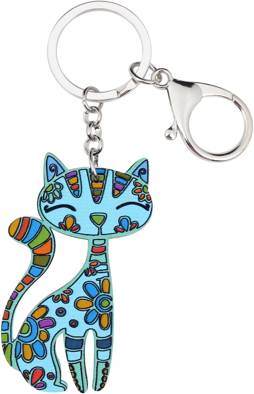 BONSNYAcrylic Cat Key Chains For Women Car Purse Bag Rings Pendant Girl Gift Charms