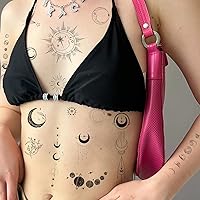 Vista 2 de Realistic Moon Sun Stars Space Planets Chain Temporary Tattoos Vertical Spine Tattoo Stickers for Women