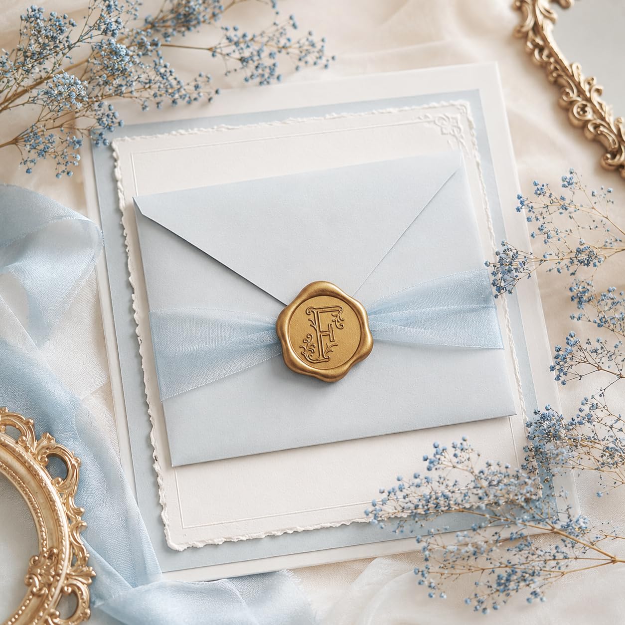 SWANGSA Antique Gold Initial Alphabet F Wax Seal Stickers, 50 Pcs Vintage Letter Self- Adhesive Envelope Seal Stickers for Wedding, Christmas, Invitation, Gift Wrapping, Party