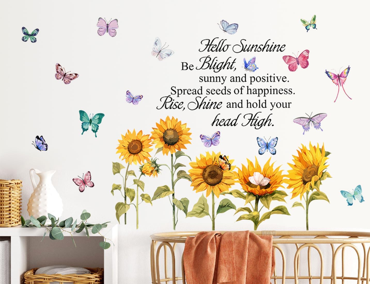 Amazon.com: Sunflower Wall Decals Yellow Flowers Butterfly Wall ...
