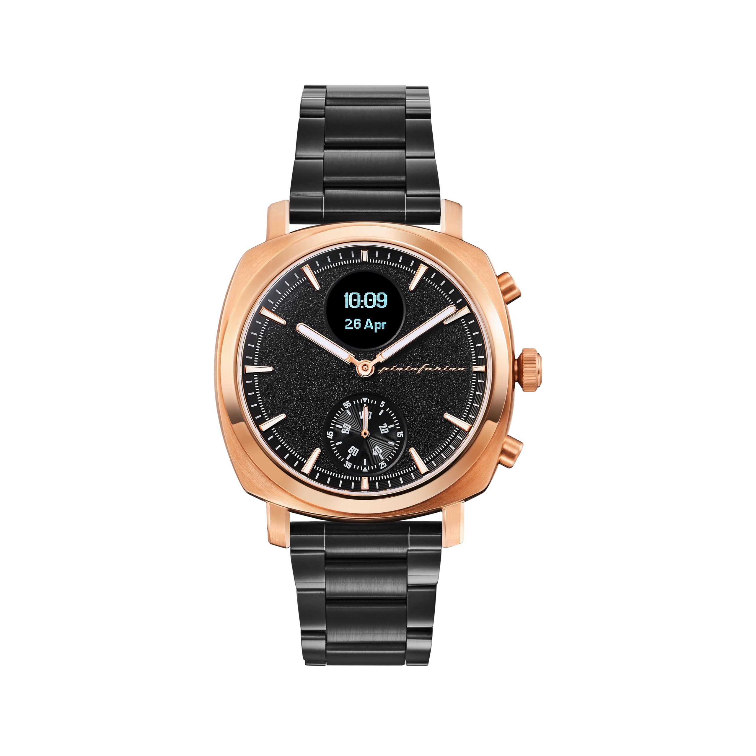pininfarina Senso Watch Bundle: Hybrid Smartwatch - an Analogue Watch with Digital Display, Sunburst Rose Gold + Steel Watch Band