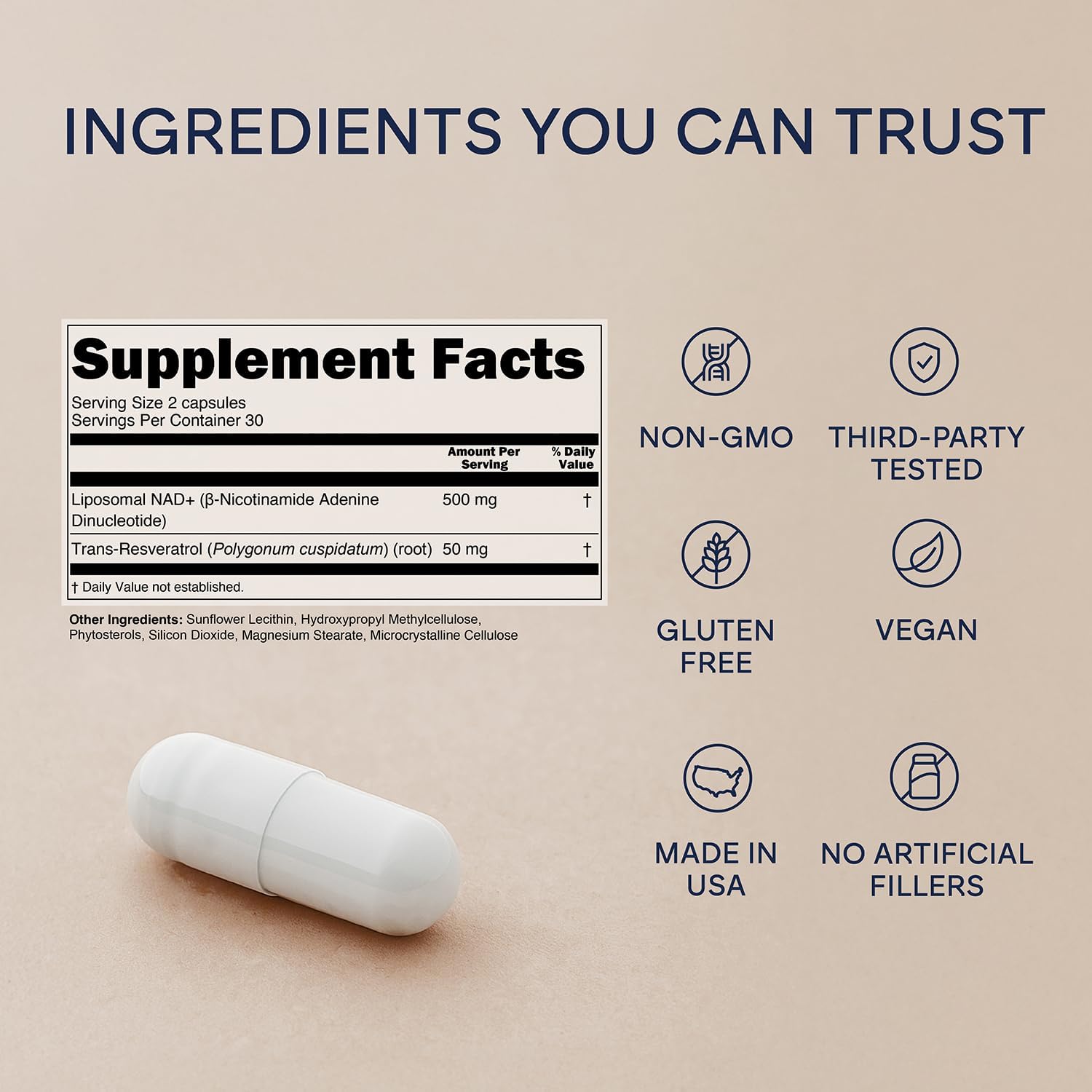 NAD+ and Resveratrol | Daily Routine Formula for Balanced Living and Long-Term Habits | Liposomal Blend in Easy-to-Take 60 Capsule Bottle