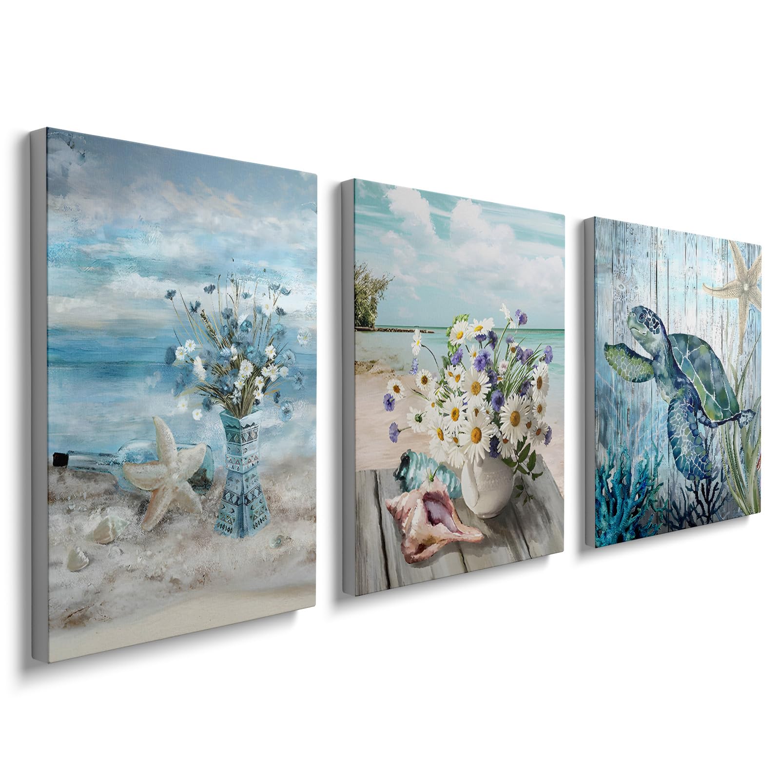 prinfantasy Wall Decor Canvas Wall Art Sea Turtle Painting Gifts for Women Bathroom Bedroom Office Home Decorations Rustic Swimming Turtle Picture Print Framed Posters