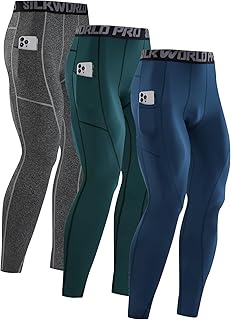 Men's 1~3 Pack Compression Pants Pockets Cool Dry Gym Leggings Baselayer Running Tights