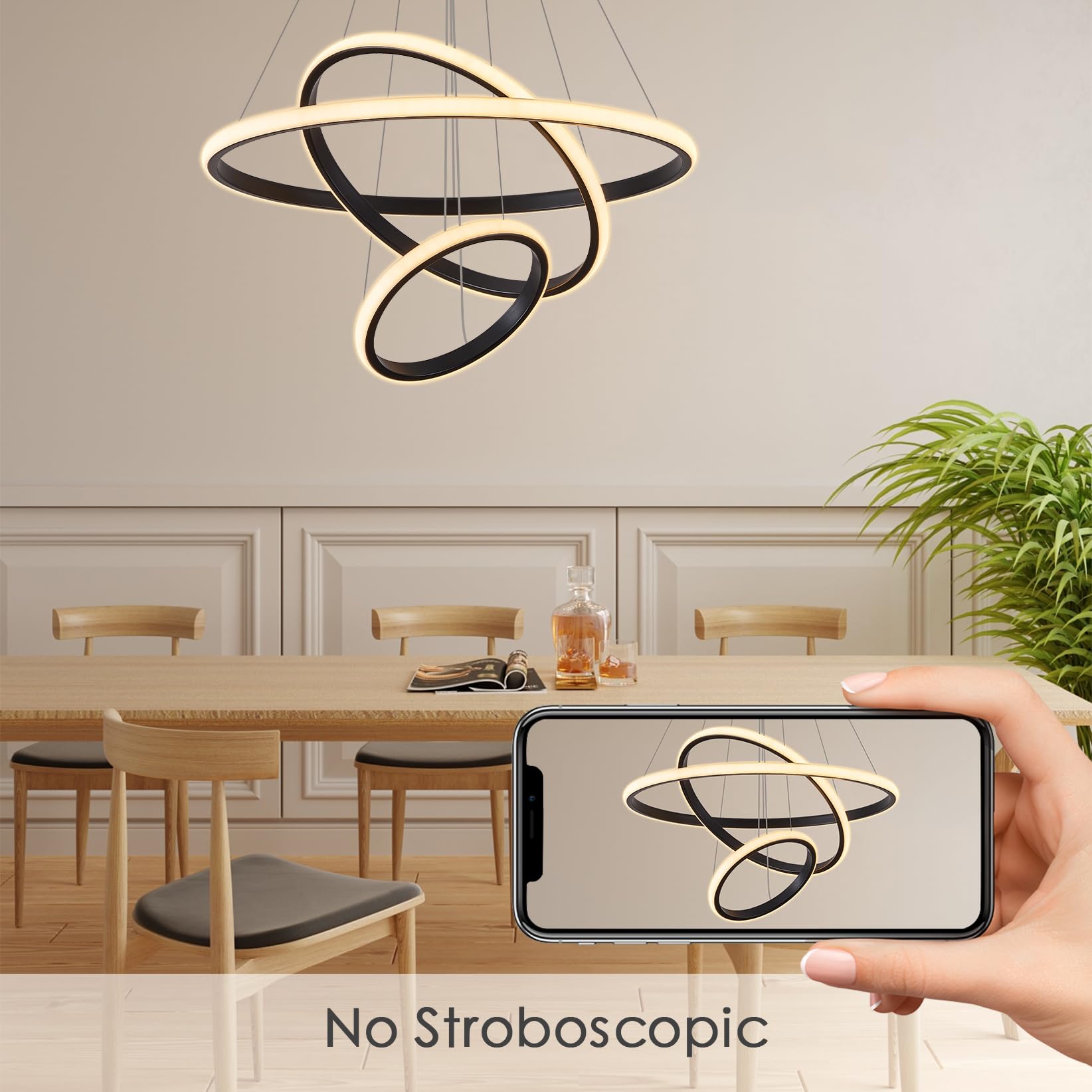 Pendelleuchte Esstisch Schwarz,BRIMETI Esstischlampe 50cm Höhenverstellbar Esszimmerlampen 45W 3-flammig Hängeleuchte Dimmbar Mit Fernbedienung LED Hängelampe Wohnzimmer Esszimmer Küchen Bar Leuchten