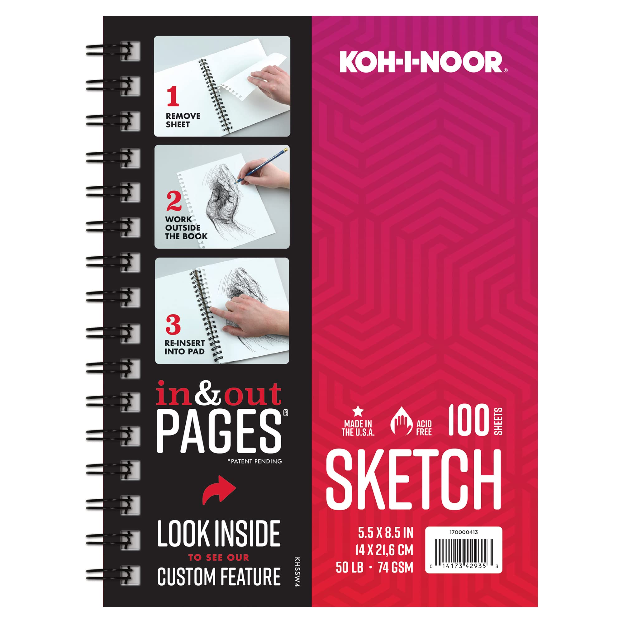 Papier à croquis Koh-I-Noor 14 x 21,6 cm pour dessin au crayon et fusain