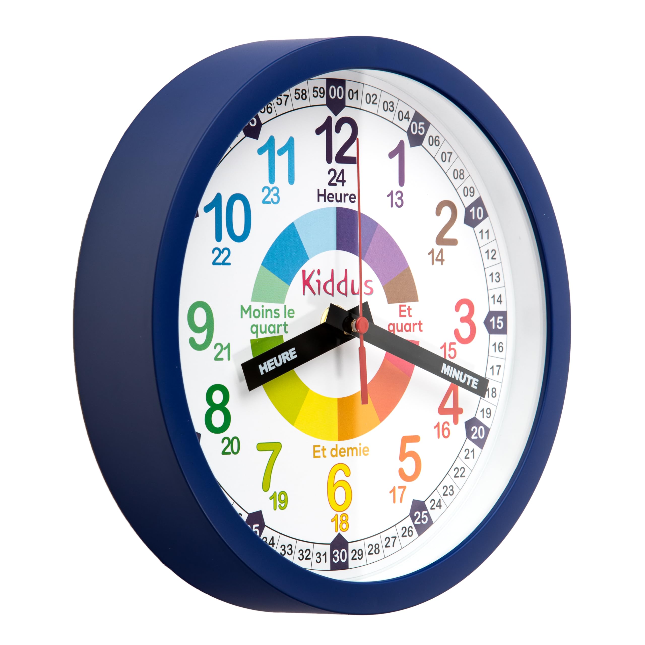Kiddus Orologio da Parete Bambini per Imparare l'Ora, Orologio Educativo 30cm con Lancette Scritte Ora e Minuto, Decorazione Cameretta Bimbo e Bimba