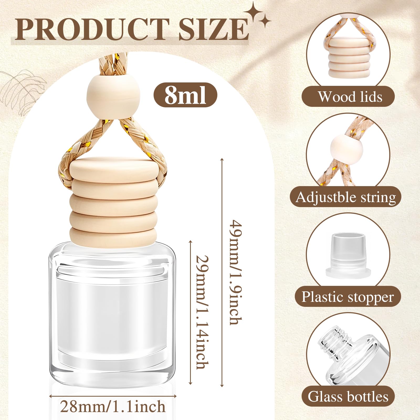 AROIC 4 Pack Car Air Freshener Hanging, Wooden Lid Essential Oil Air Freshener Hanging Car Diffuser, Natural Slow-Release Aroma for Auto Interior, Long-Lasting Fragrance Alternative to Spray Perfumes