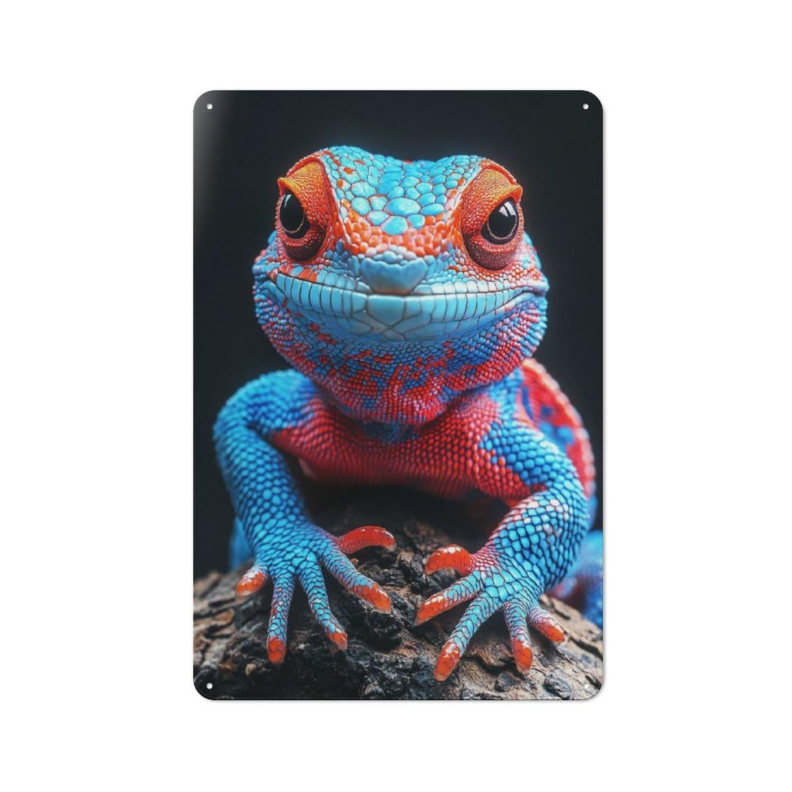 Junmoney Style-10 Blue And Red Chameleon Portrait Rustic Metal Wall Sign 30X20cm For Bar Or Restaurant, A Decorative Metal Sign For Bars And Restaurants