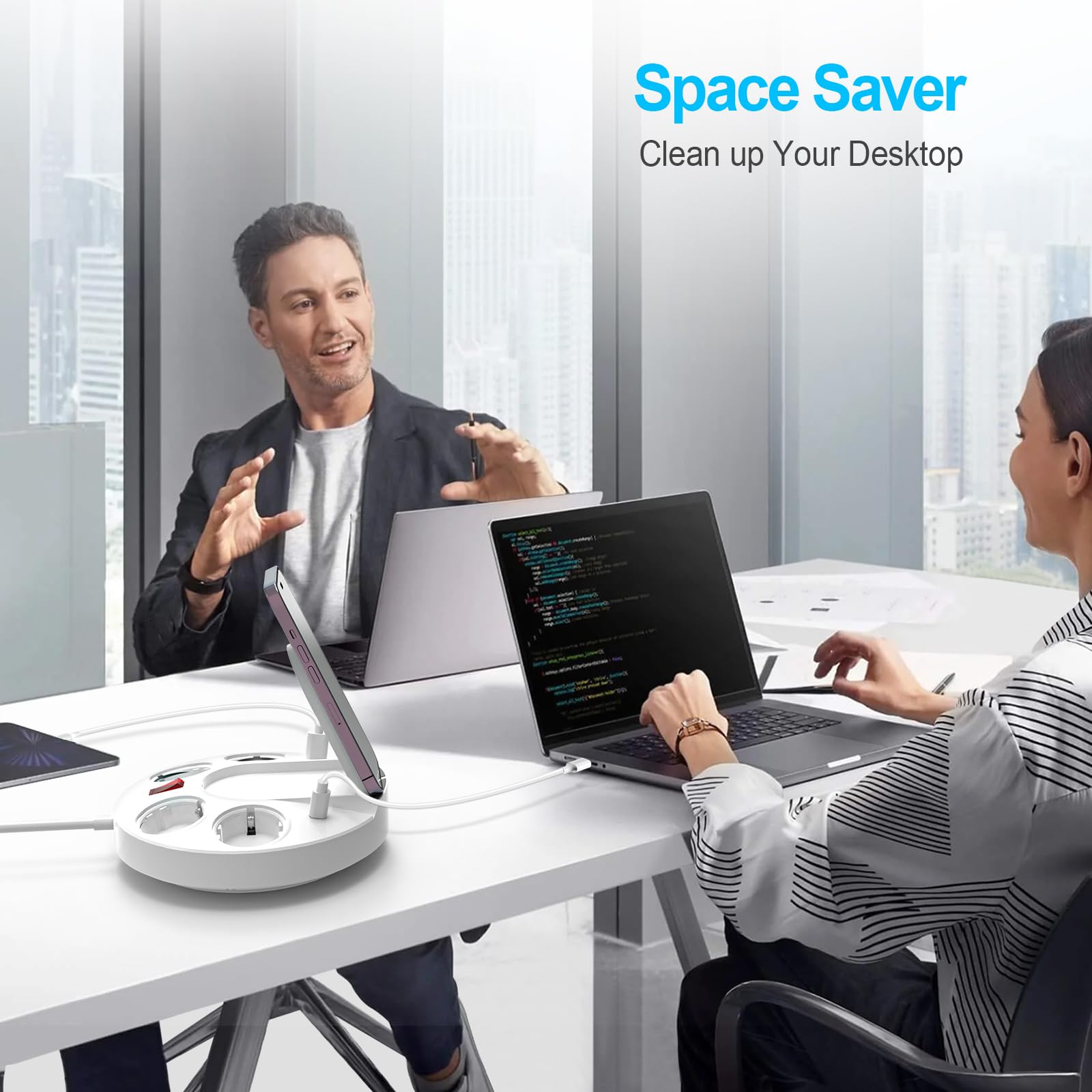Ciabatta elettrica con USB, multipresa con porte USB C/A, 4 prese e caricatore wireless da 15 W, PD 20 W, protezione da sovratensione con interruttore per ufficio, casa