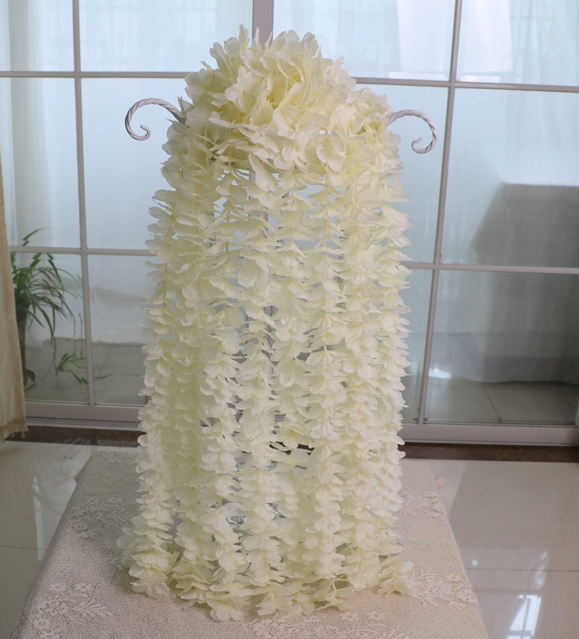 32.8Ft Artificial Silk Wisteria Vine Hanging Flowers Garland Home Outdoor Wedding Arch Garden Wall Decor,Pack of 10 (Champagne)