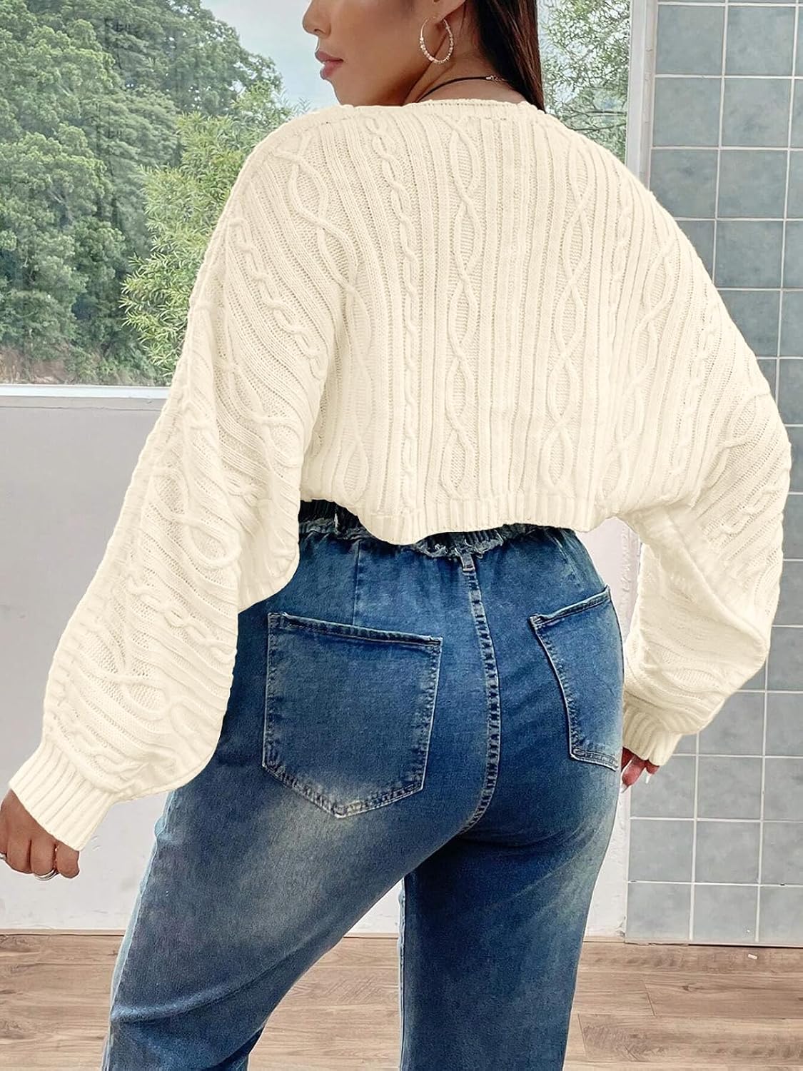 Women's Plus Size Bolero Shrug Spring Fashion Cropped Cardigan Cable Knit Oversized Sweater for Lady