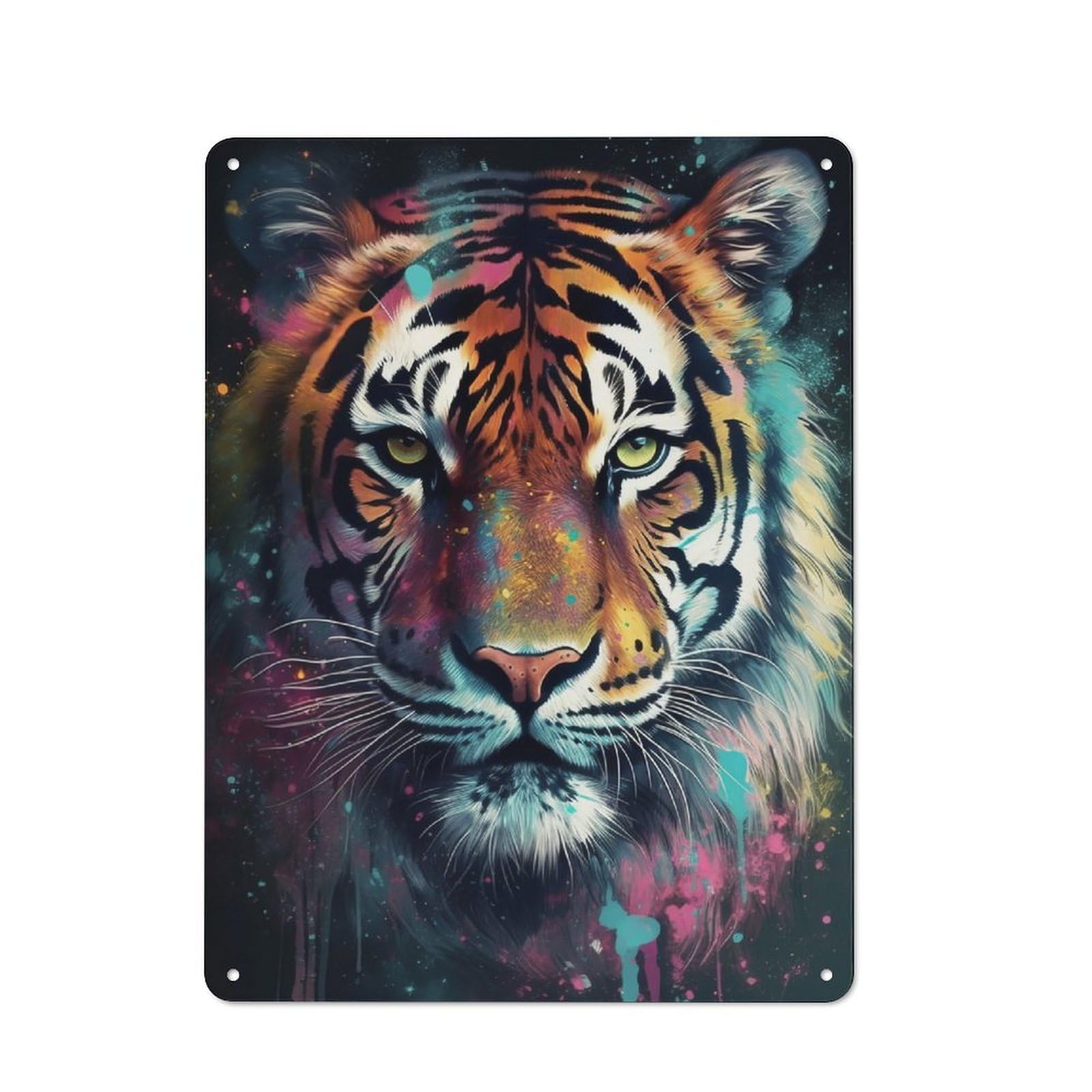 Junmoney Tiger Painting Retro Tin Sign 40X30cm For Workshop Wall, For Collectors Of Retro Metal Wall Decor