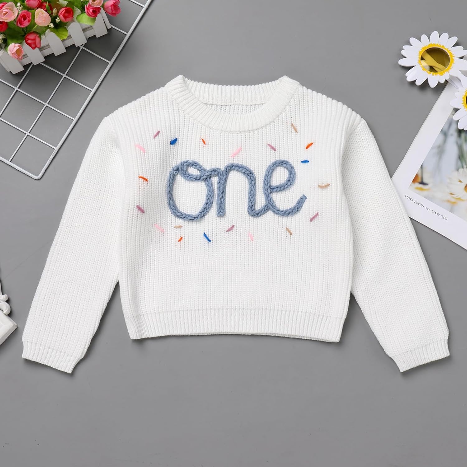 Baby Girl One Year Embroidery Sweater Infant Girls Pullover Top Toddler Knit Sweatshirt Fall Winter Clothes