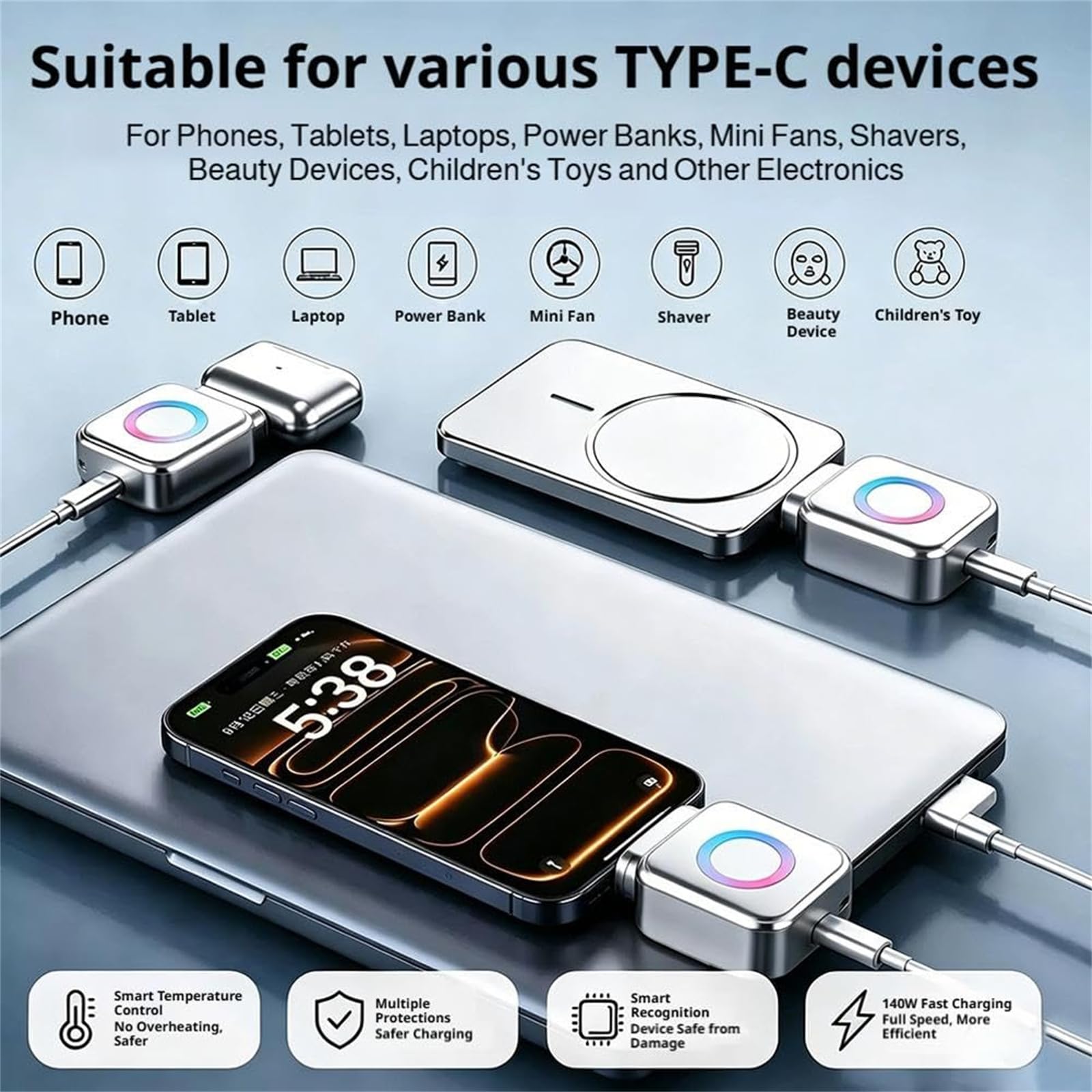 Adattatore di ricarica intelligente con spegnimento automatico, adattatore di ricarica rapida con spegnimento automatico e interruttore fisico di spegnimento per smartphone e tablet (2pcs)