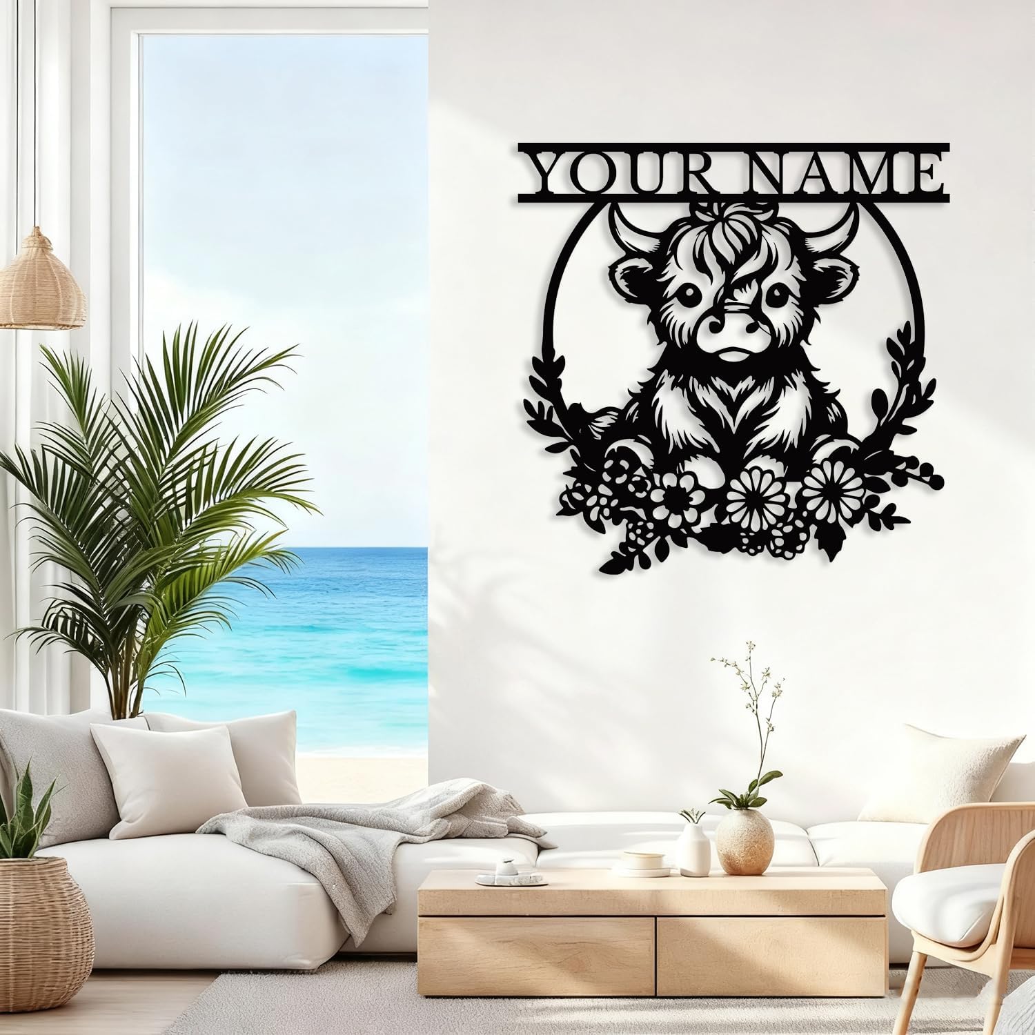 Custom Cute Highland Cow Metal Sign, Personalized Highland Cow Farmhouse Decor,Hanging Address Plaque,Outdoor Cow Sheds Decor,Personalized Cabin Sign (Style-A)