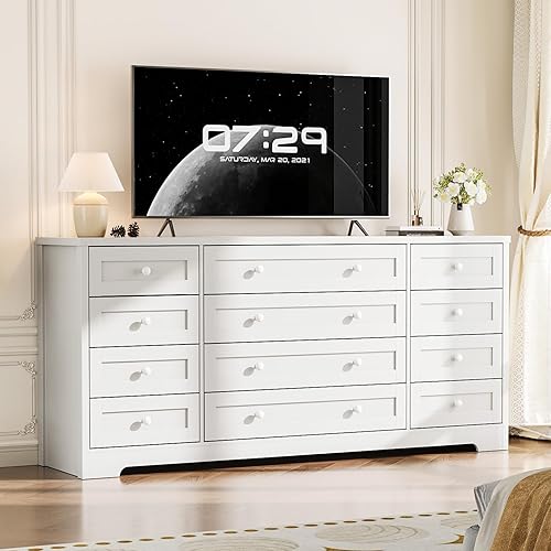 GAOMON 12 Drawers Wood Dressers for Bedroom, Wooden Dresser for Living Room, Hallway, Entryway, Modern Wide TV Stand Dresser for 65 inch TV, Wood Chest of Drawers, 63" W × 29.5" H