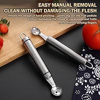 Vista 5 de Cortador de fresas de acero inoxidable, herramienta de descorazonador de fresas multifunción plateada y tallo de tomate, para fresa, tomate