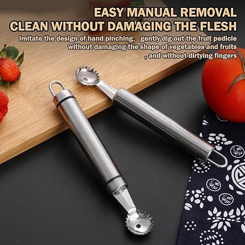 Miniatura 5 de Cortador de fresas de acero inoxidable, herramienta de descorazonador de fresas multifunción plateada y tallo de tomate, para fresa, tomate,