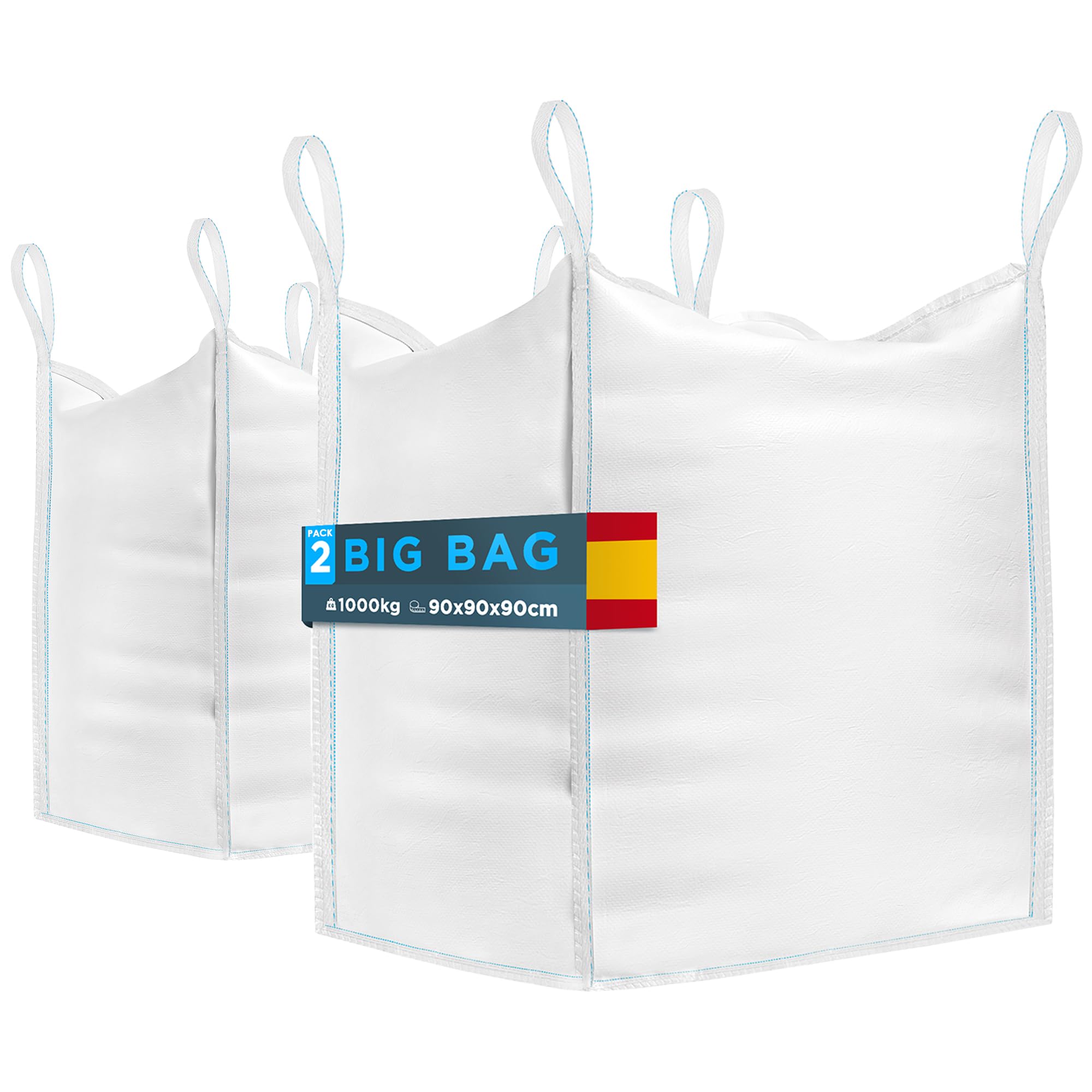 Sacos Big Bag 1000kg (2 UNIDADES) | Sacos para Escombros 90x90x90 cm | Big Bags Resistentes & Reutilizables | Sacas 1000kg perfectas para Obra, Jardin, Arena, Residuos y Madera