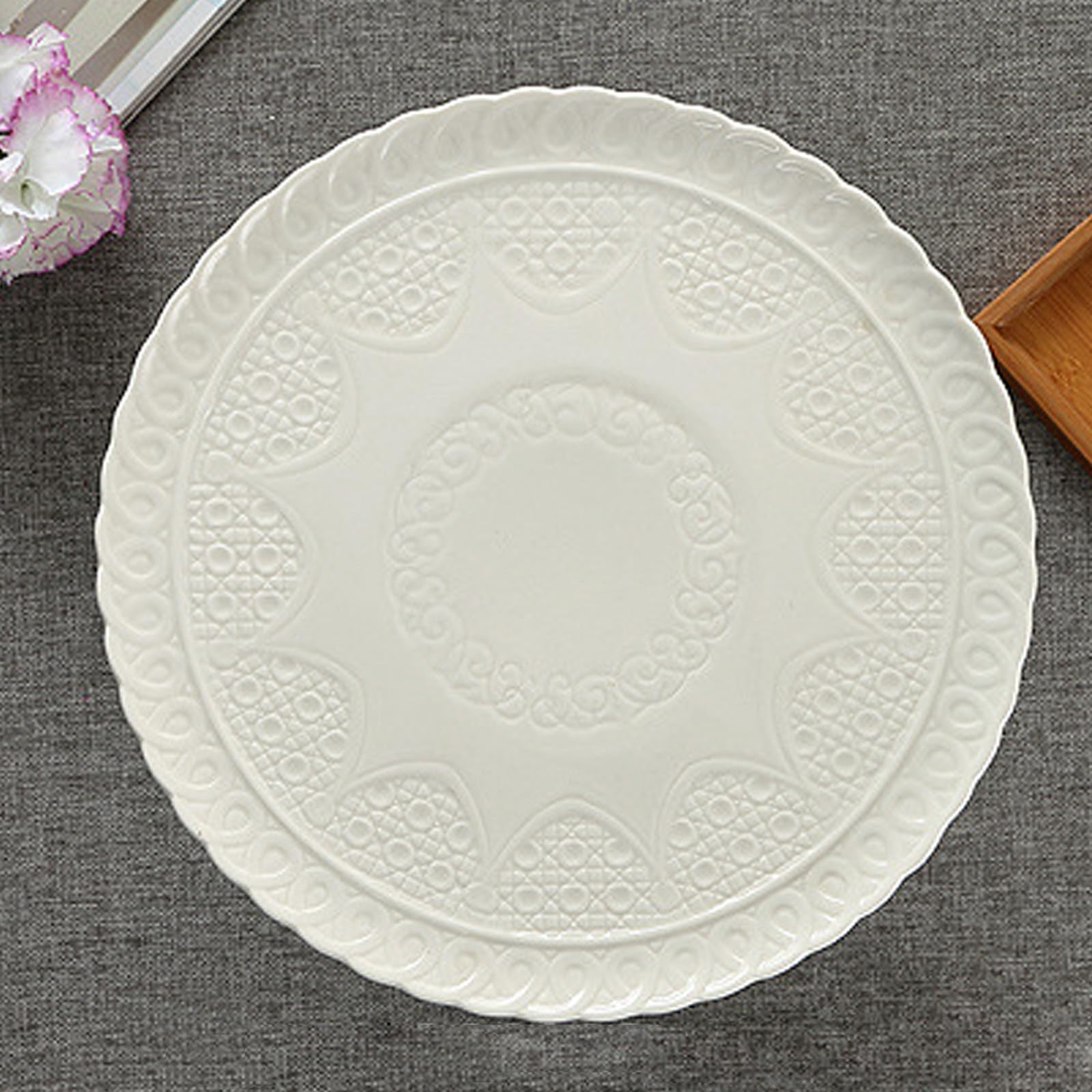 Alzatina per Dolci in Ceramica Beige Decorazione a Rilievo, Leggera e Elegante, per Esposizione di Cupcake e Dolci a Feste e Compleanni