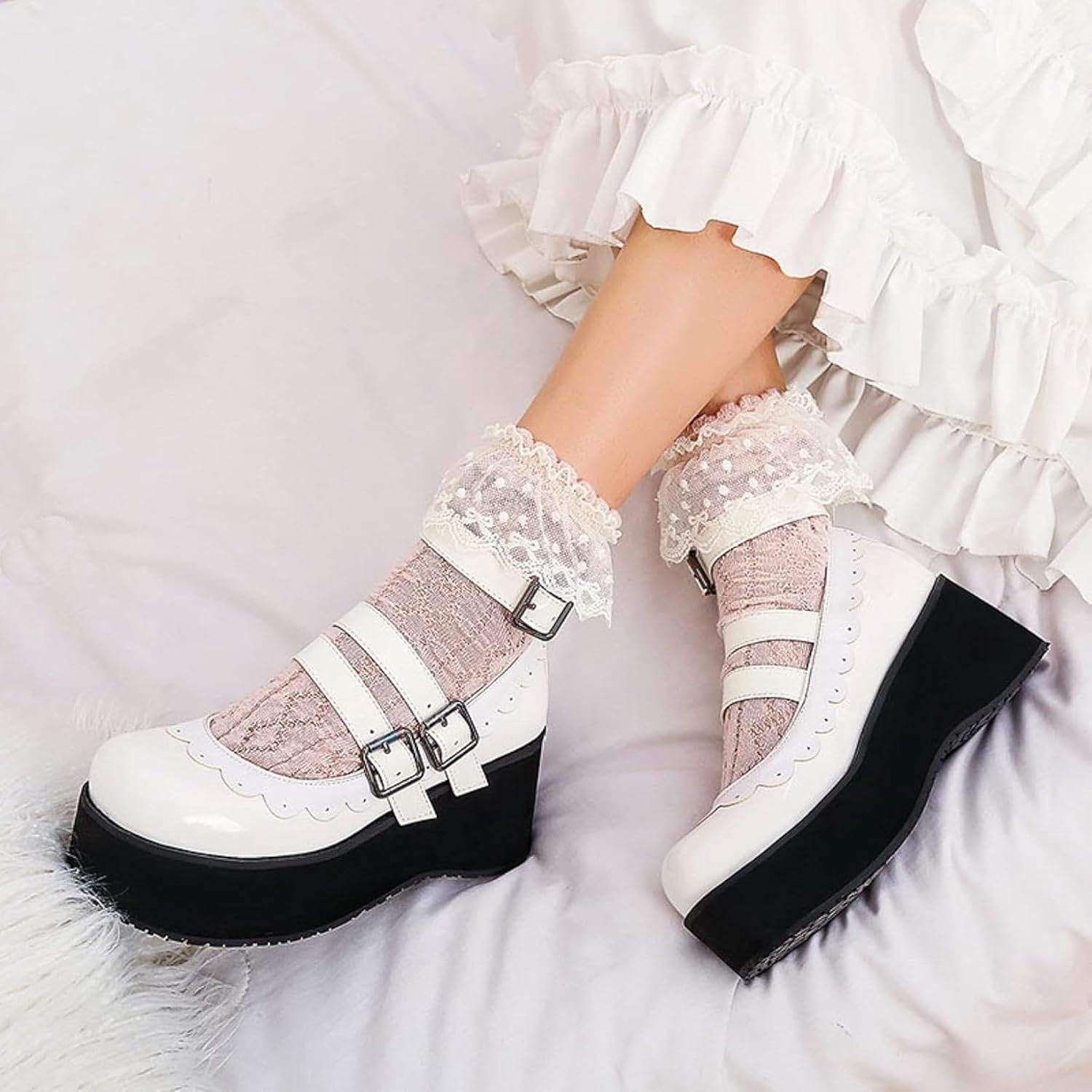 Women's Shock-Absorbing Platform Mary Janes High-Heeled Formal Shoes with Synthetic Leather Ankle Strap
