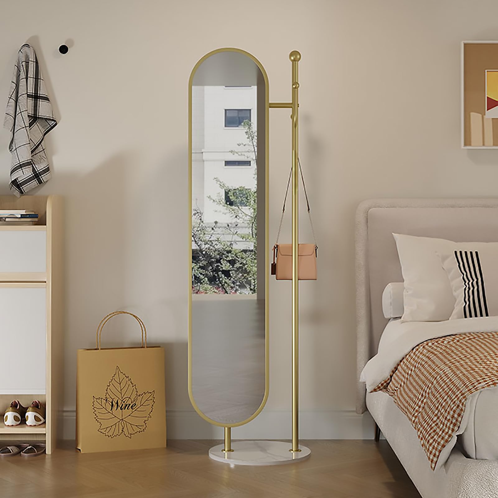 SONGMICS Staande spiegel, 360° draaibaar, 163 x 45 cm, met voet