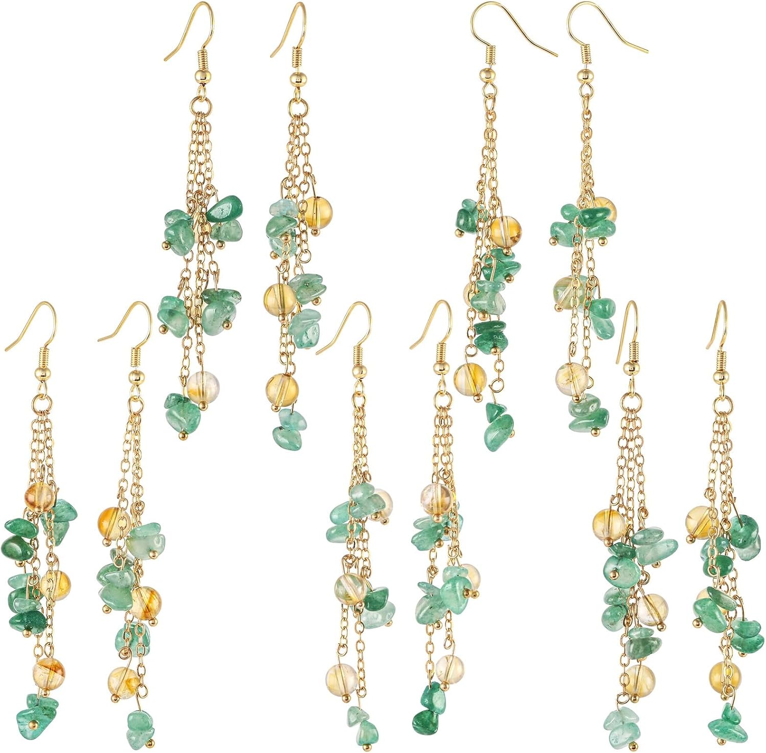 Nupuyai Handmade Dangle Earrings for Women Golden Long Chain Tumble Stone Earring Dangling - Image 6