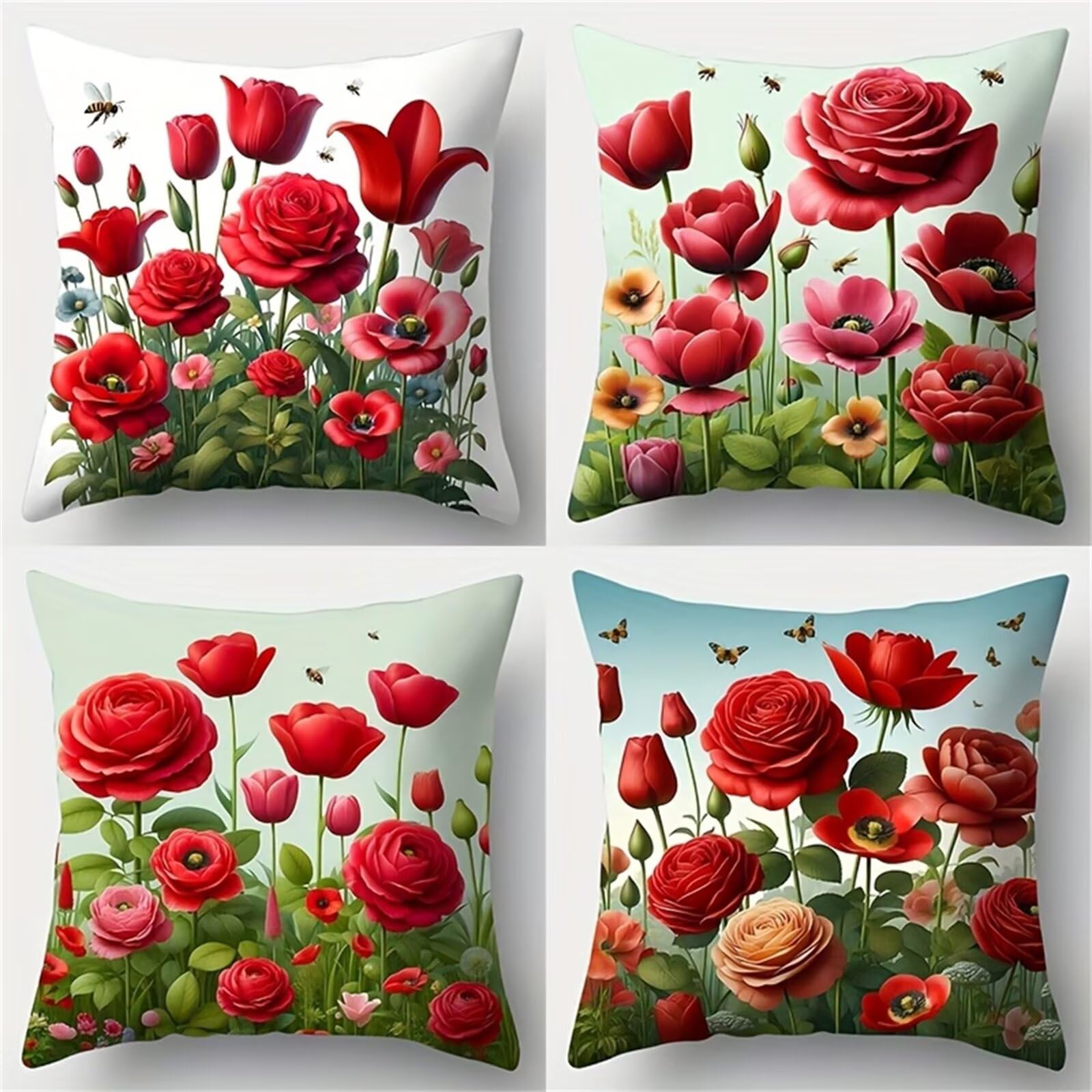 Housses de coussin rose rouge en lin de 35x35 cm pour une terrasse bohème
