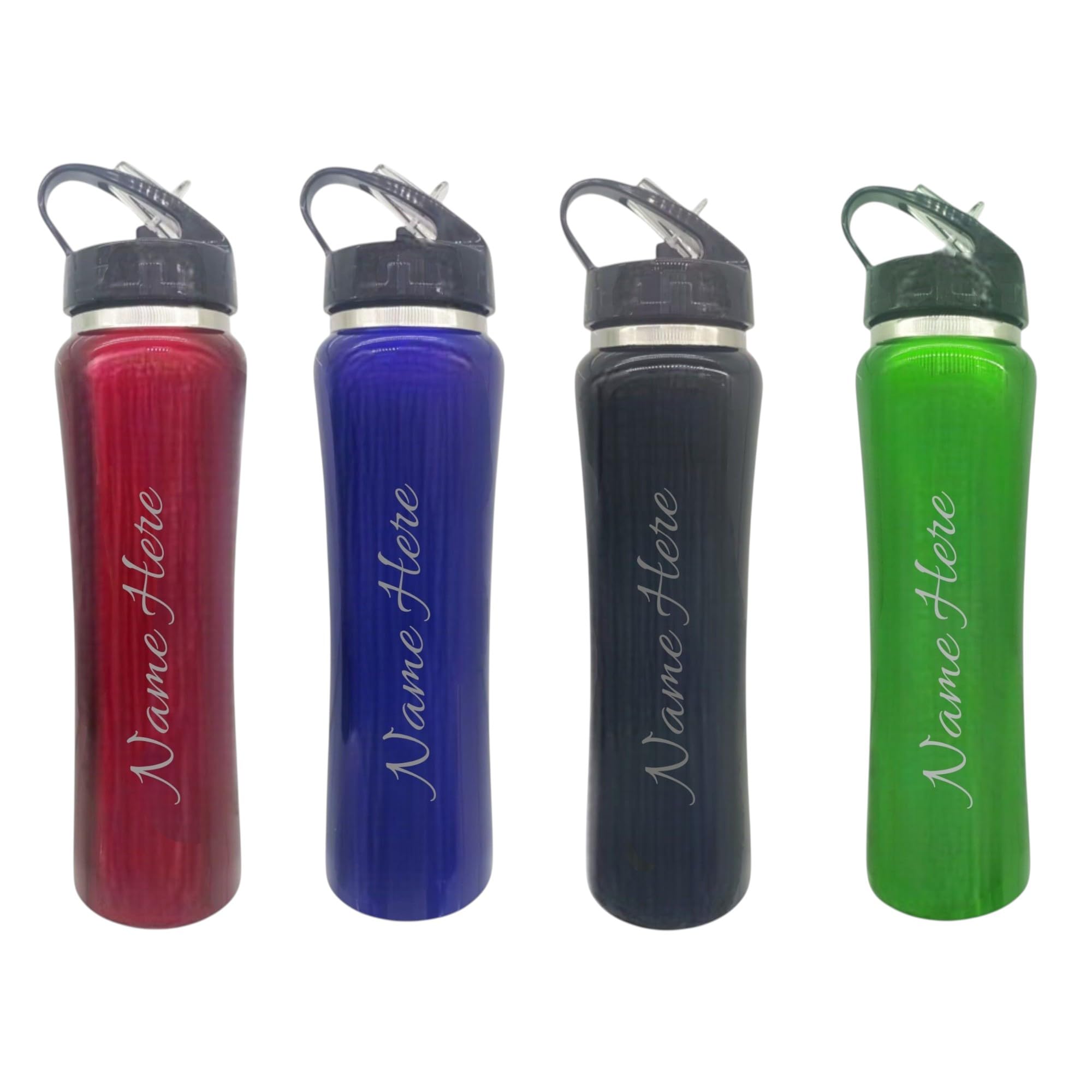 1stclassgifts [Custom] Personalised Engraved Name Double Wall Sports Style Bottle 600ml 20oz Hot Cold Selection Of Colours (Black)