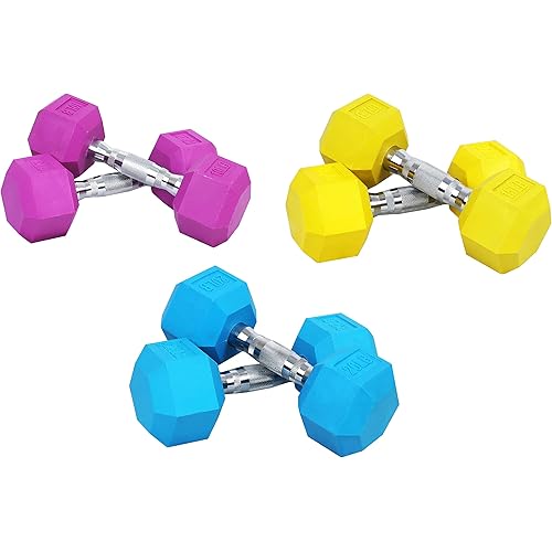 Rubber Encased Hex Dumbbell, Multiple Sizes