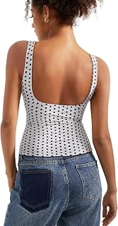 SUUKSESS Women's Padded Open Back Boat Neck Tank Tops - Double Lined Buttery Soft Y2K Shirts, Stretchy Breathable