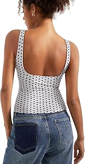 Women Padded Open Back Boat Neck Tank Tops Double Lined Basic Shirts
