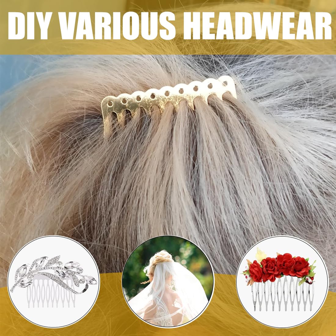 24 peinetas laterales de metal, peinetas para velo, peineta lateral para mujer con dientes para accesorios de cabello con clip de moño plateado y dorado.