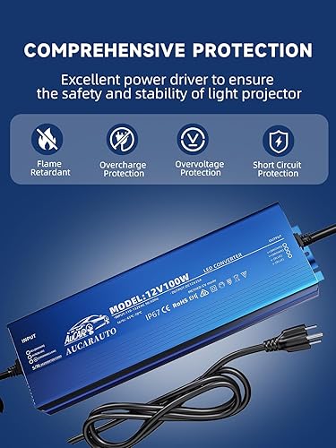 Miniatura 3 de AUCARAUTO Fuente de alimentación impermeable IP67 para controlador LED, 100 vatios8.3A5.91 pies, 110 V CA a 12 V CC, adaptador de transformador de